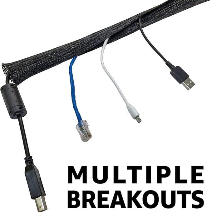 Electriduct 3.5" Side Entry Cable Wrap Braided Sleeving with Hook & Loop Fastener - 100 Feet (Black)