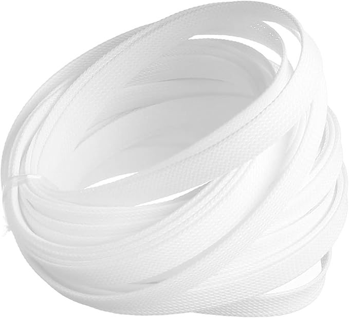 Aicosineg 32.8FT 0.44inch Cable Sleeves Braided Sleeving PET Wire Loom Tubing Cables Wrap Protector for HiFi Audio and Video Headphone Cable Protect Wires from Chewing of Pets White