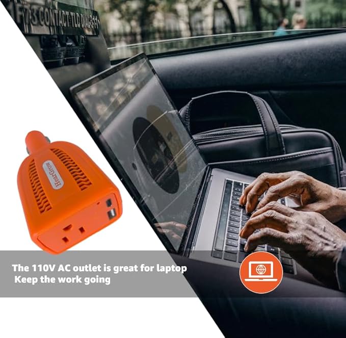 HearGrow100w Car Power Inverter, 12V DC to 110V AC Vehicles Converter with USB Ports，Plug Adapter Outlet and Fast Charging PD3.0 Type-C for Phones, Pads, Laptops and Computer Charger(Orange)