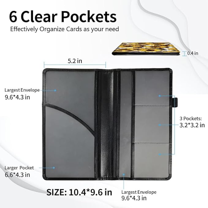 Car Registration and Insurance Card Holder, Vehicle License Documents Glove Box Compartment Organizer Wallet, ID Card Holder for Car Essentials Automobile, Leopard Sunflower Western