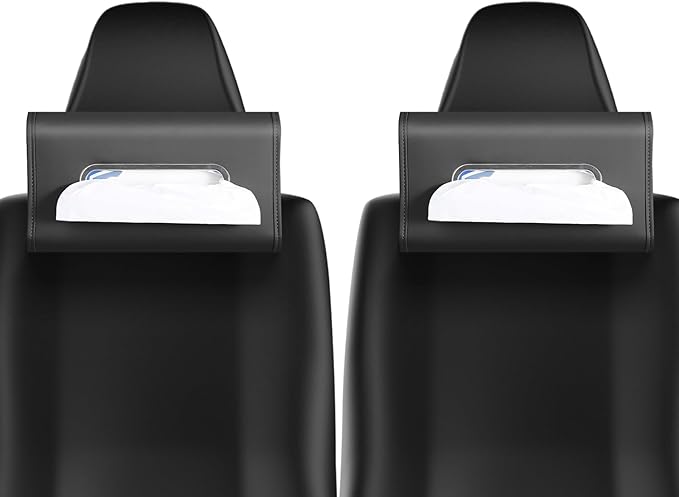 Car Tissue Holder, WHHMK Tissue Box Cover Keep Car Tidy,PU Leather Backseat Napkin Rectangle Organizer,Extra Large Tissue Box Storage in Car Fits for 100-150 Regular Size Tissues,Black(2Packs)