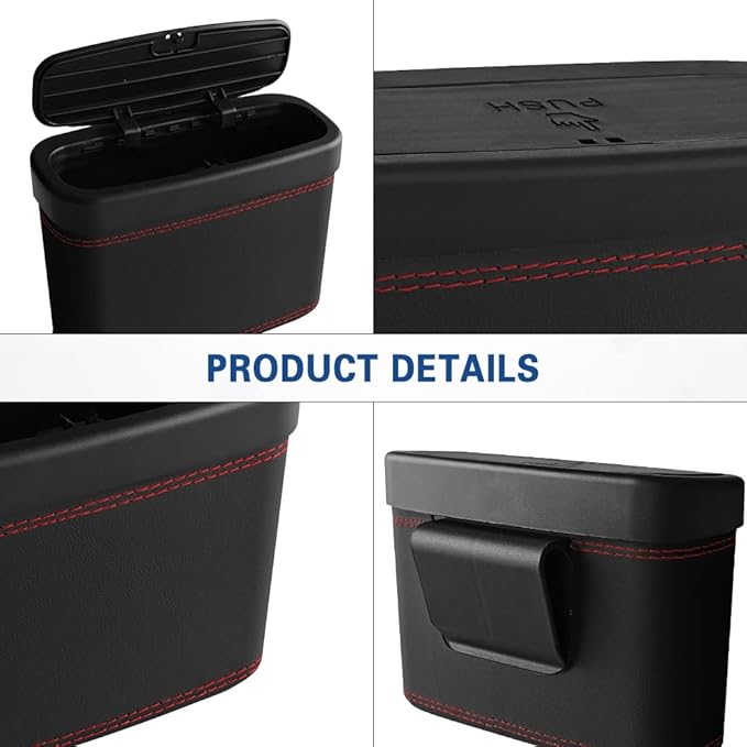 2PCS Car Trash Can with Lid, Press-Top Car Trash Bin with 30PCS Cars Trashs Bags, Small Automotive Dustbin Garbage Container Universal Fit Most Cars Office Home (2pcs-Black)