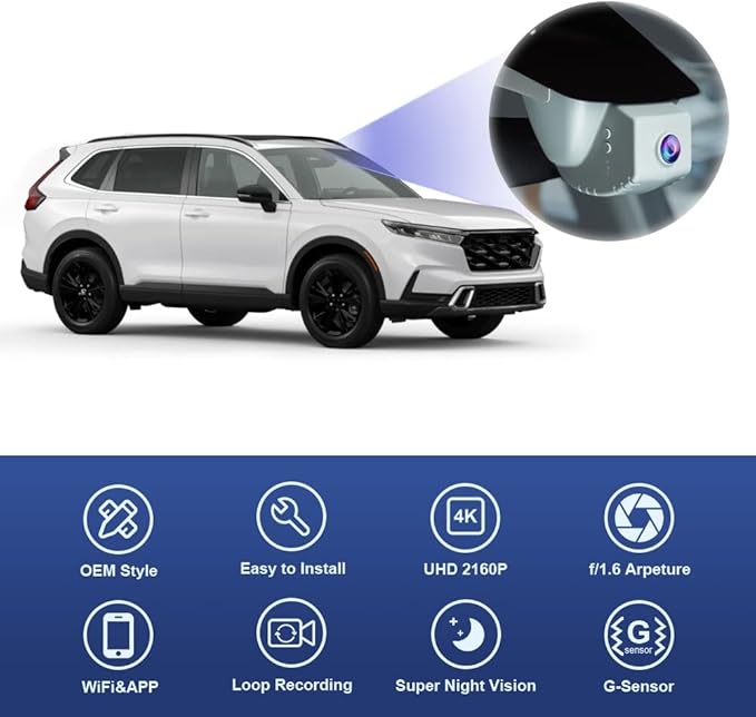 Fitcamx 4K Dash Cam Suitable for Honda CR-V 2023-2026 (Black) LX EX EX-L Trail Sport Touring Hybrid, OEM Factory Look, UHD 2160P Video, WiFi & APP, Loop Recording, G-Sensor, Plug & Play, 64GB Card