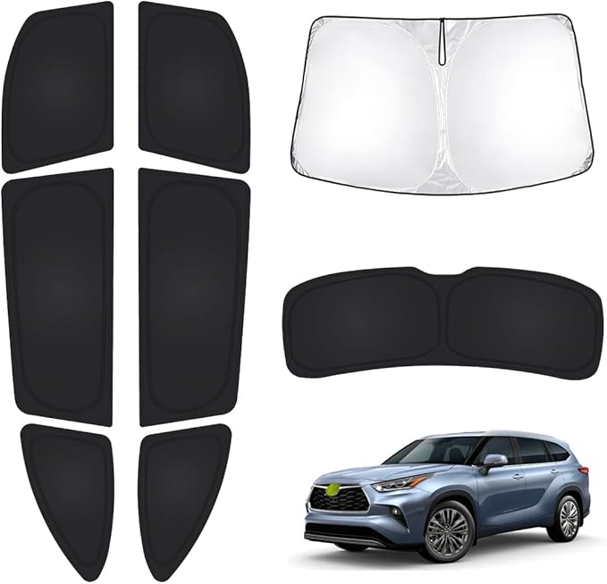 T TGBROS Windshield Sun Shade for Toyota Highlander 2020-2025 2026 Car Window Shades Thicken UV Block and Blackout Privacy Foldable Sunshades 8PCS Accessories Keep Cool Sun Visor Covers