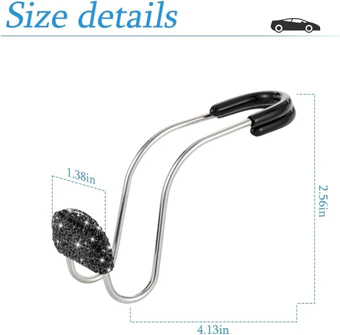 AUCELI Car Headrest Hook, 2 Pack Bling Backseat Organizer Hanger for Purse Clothes Grocery Bag, Rhinestones Auto Headrest Storage Holder, Universal Car Seat Accessories for Most Vehicle (Black)