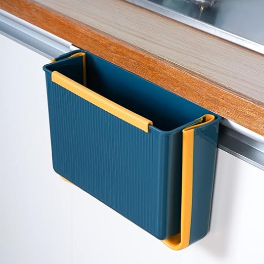 Hanging Kitchen Trash Can, Kitchen Trash Can Foldable, 3L Collapsible Hanging Small Garbage for Cabinet/Car/Bedroom/Bathroom(Blue)