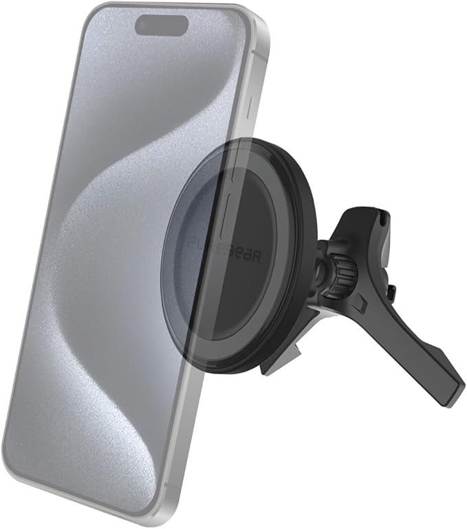 PureGear Qi2 Certified 15W MagSafe Car Mount Charger, Magnetic Wireless Car Charger, Car Phone Holder for iPhone 17/16/15/14/13/12, Air Vent/Dashboard, Super Fast Charging, Black