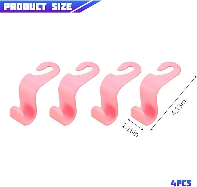 Car Seat Headrest Hooks, 4PCS Multifunctional Vehicle Back Seat Storage Hanger Holder for Hangbag Coat Grocery, Auto Interior Headrest Hook Organizer, Universal for Vehicles (Pink)