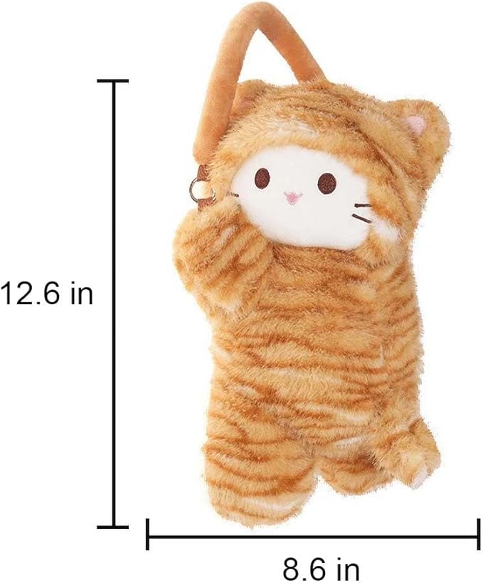 Tissue Box Cover Plush Tissue Box Holder for Car, Home, Decorative Holder/Organizer for Bathroom Vanity Countertop, Nightstands, Office Desk-Orange Cat