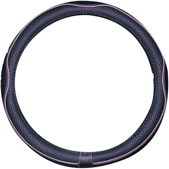 Mayco Bell Universal Standard Size Steering Wheel Cover Anti-Slip,Safety,Soft,Breathable,Durable,Full Surround,Comfortable Grip Microfiber Leather (14.5-15 inch,Black Pink)
