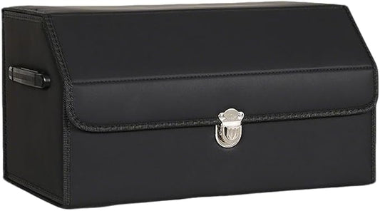 Leather Storage Box Car Trunk Organizer for Trunk SUV Sedan, Leather Foldable Storage Box with Lid (Black 20.9" L*12.2" W*11.8" H)