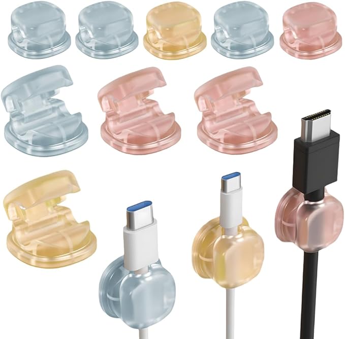 Magnetic Cable Organizer, 2026 New Cord Organizer Holder Clips Strong Adhesive Cable Cord Keeper [Smooth Adjustable] Hide Wire Cord Organizer for Nightstand Kitchen Car Office (Colorful 12PCS)