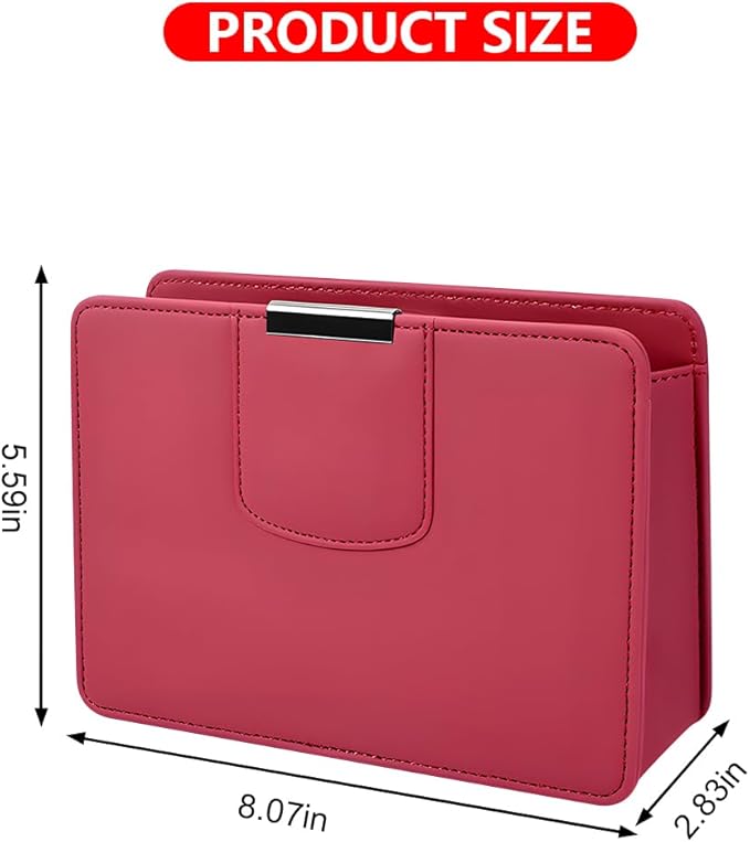 Car Trash Can, Leather Auto Garbage Bin, Magnetic Litter Storage Container, Mini Portable Foldable Vehicle Interior Hanging Dustbin Accessories, Universal for SUV, Truck, RV（Wine Red）