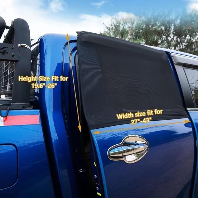 Car Rear Side Window Shades for Pickup Trucks,7 Seats Larger SUVs, Breathable Stretchy Mesh Car Sun Shades Covers for Camping, Anti-Sun Glare, Reduce UV Rays,Privacy Protecstion,2 Pack