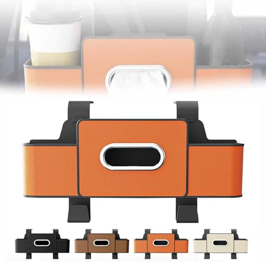 3-in-1 Car Backseat Organizer with Cup Holder, Tissue Box, Trash Bin & Hooks,2026 Multifunctional Back Seat Car Organizer for Hold Phones, Snacks, Drinks, and Handbags (Orange)