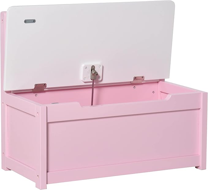 Qaba Toddler Toy Box Storage Bench with Large 27 Liter Interior, Kids Storage Bench Seat with Storage for Toddler Playroom Furniture, Kids Bedroom Furniture, Toy Organizer and Storage Bin Pink