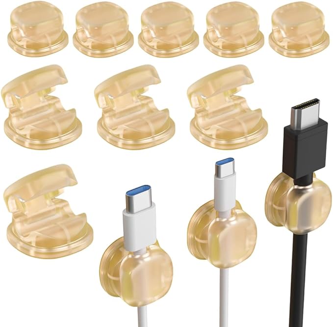 Magnetic Cable Organizer, 2026 New Cord Organizer Holder Clips Strong Adhesive Cable Cord Keeper [Smooth Adjustable] Hide Wire Cord Organizer for Nightstand Kitchen Car Office (Yellow 12PCS)