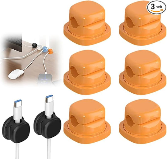 Magnetic Cord Organizer Holder, Upgrade Cord Holder for Nightstand, Adhesive Wire Cable Clips Management Kit for Phone Charger, Computer, Home, Office, Desk, Nightstand (Orange, 6 Packs)