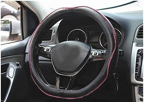 Mayco Bell Flat Bottom Steering Wheel Cover Anti-Slip,Safety,Soft,Breathable,Durable,Full Surround,Comfortable Grip Microfiber Leather (D Shape, Black Pink)