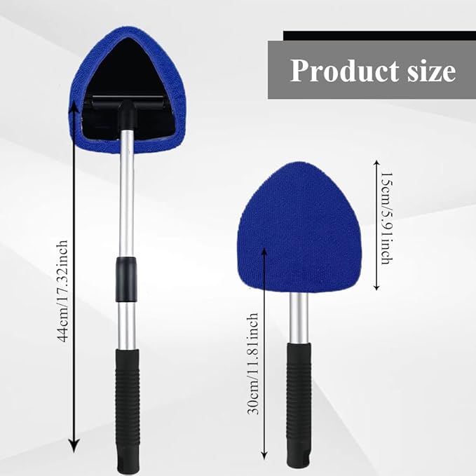 Windshield Cleaning Tool, Car Window Cleaner, Windshield Cleaner with 4 Washable Reusable Microfiber Pads and Extendable Handle, Auto Glass Wiper Cleaning Kit Universal for Car (Blue)