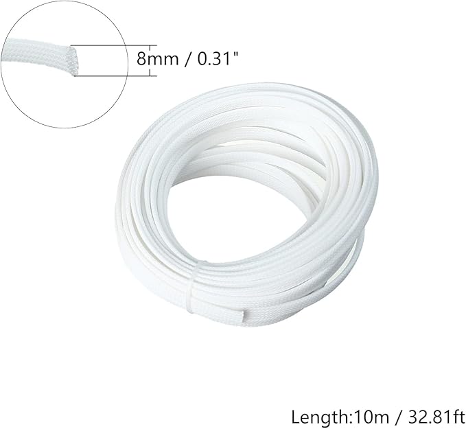 Aicosineg 32.81ft PET Flexible Braided Cable Sleeve 0.33inch Width Wire Loom Sleeving and Organizer Flexible Wire Mesh Sleeve Wrap Protector for TV Audio PC Cords from Pets Chewing White