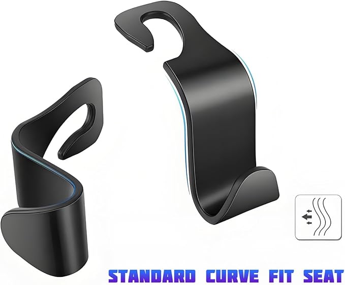 Car Seat Headrest Hooks, 4PCS Multifunctional Vehicle Back Seat Storage Hanger Holder for Hangbag Coat Grocery, Auto Interior Headrest Hook Organizer, Universal for Vehicles (Black)