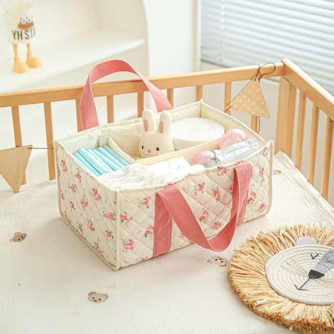Diaper Caddy Organizer,Cute Floral Nursery Storage Basket,Soft Portable Changing Table Car Caddy Organizer Gift (Floral G)