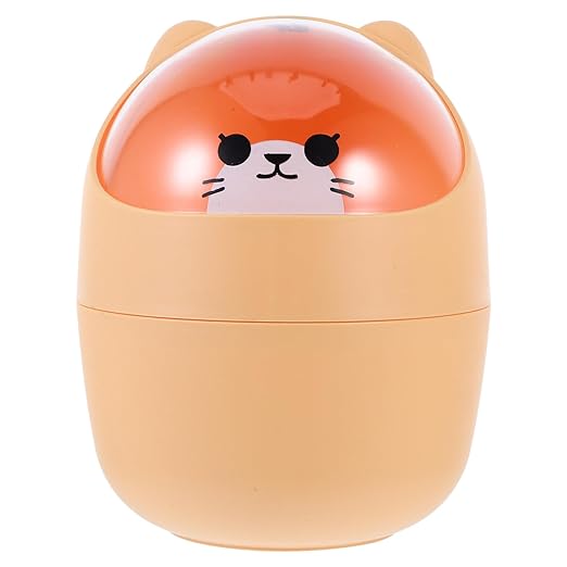 Homoyoyo Mini Garbage Bin Mini Kawaii Cute Bear Trash Bin, Nordic Style Tiny Trash Can, Mini Trash Can with Lid for Office Bedroom Use Mini Desk Bin
