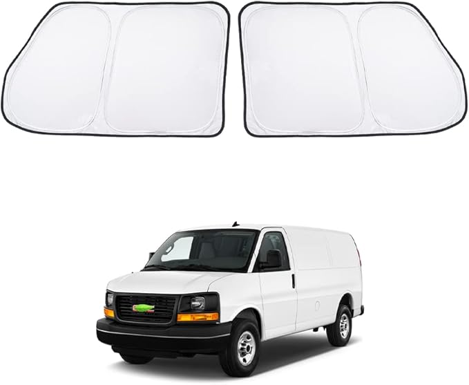 T TGBROS Custom Fit for Car Sunshade 1996-2021 GMC Savana Van,Passenger,Cargo Van Side Window Front Seat Sun Shade Sun Shield Blocks UV Rays Keeps Your Vehicle Cool 2pcs