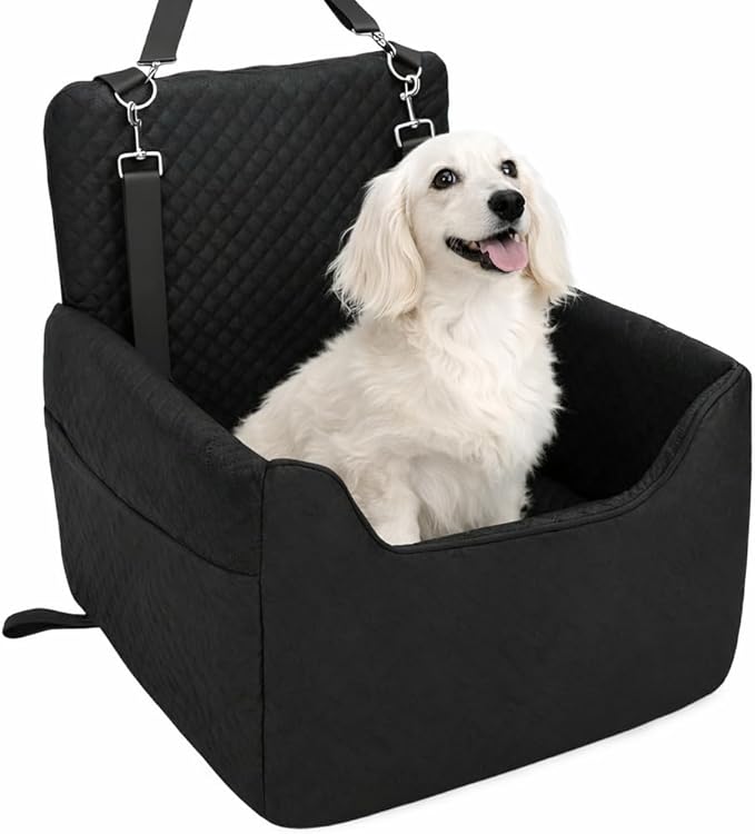 ALL GOOD PET SUPPLIES Dog Car Seat for Small/Medium Dogs Under 35lbs, Soft Booster Car Seat with Detachable Washable Cover and Cushion, Puppy Dog Car Bed, Black