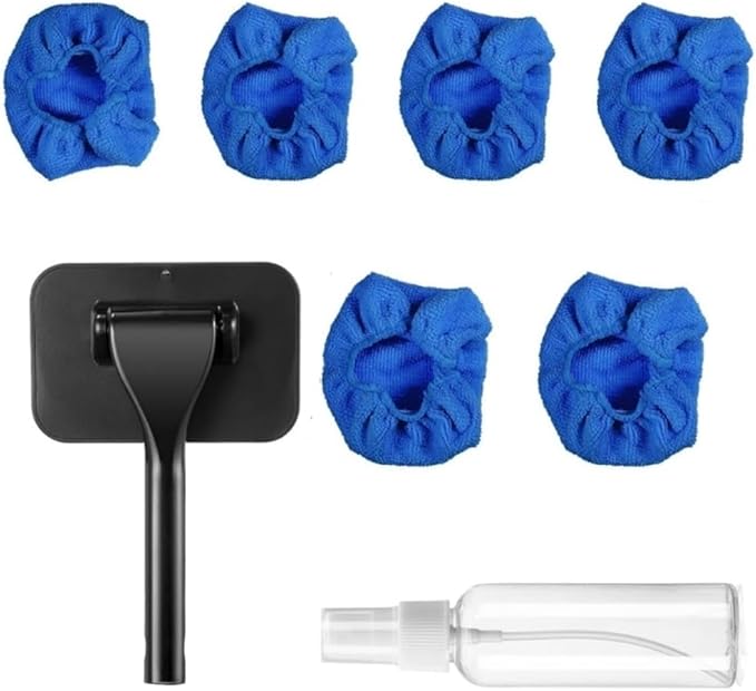 Windshield Cleaner Tool Car Window Cleaner with 6 Reusable and Washable Microfiber Pads and Extendable Handle Auto Inside Glass Wiper Kit (Blue)