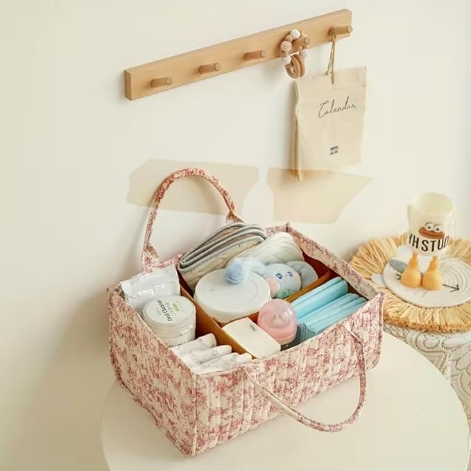 Diaper Caddy Organizer,Cute Floral Nursery Storage Basket,Soft Portable Changing Table Car Caddy Organizer Gift (Floral E)