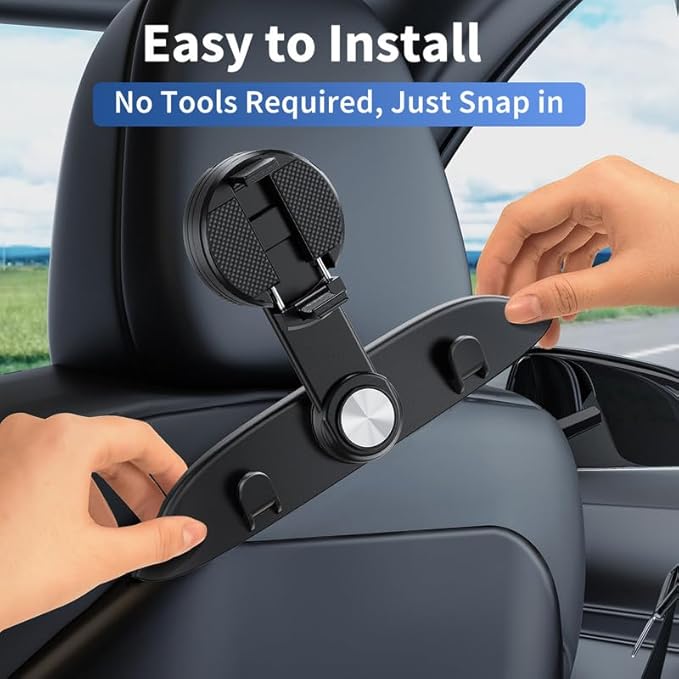 Tesla Model 3 Model Y Accessories 2024-2021,4 in 1 Car Seat Hooks & 720 Degrees Adjustable Phone Holeder for Car Seat (Clip Style)