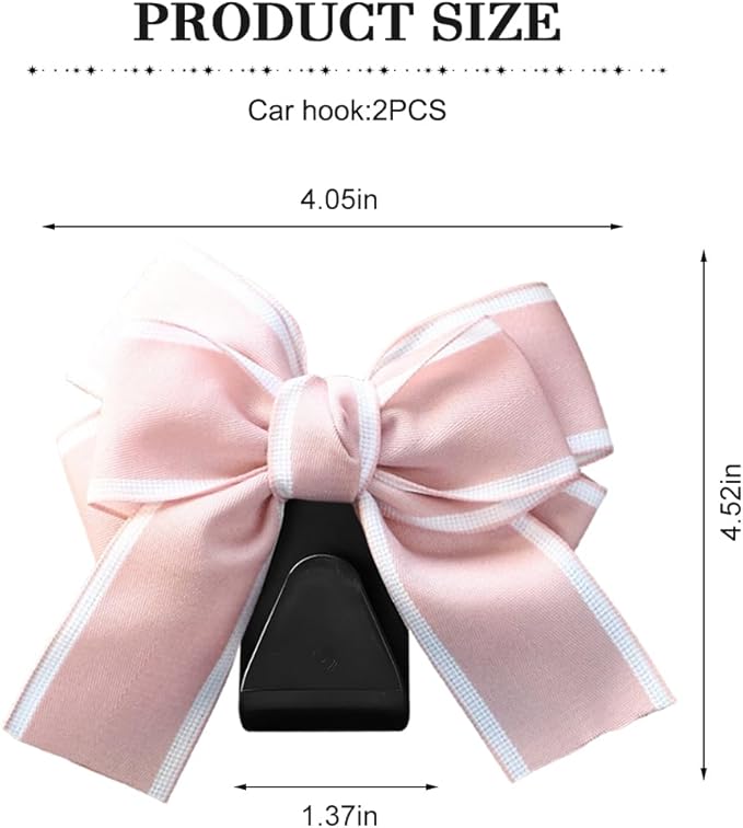 Cute Bow Car Seat Headrest Hooks, 2PCS Multifunctional Vehicle Rear Seat Hanging Hooks, Automotive Interior Seatback Storage Organizer for Purses Bags, Universal for SUV Sedan Truck (Pink)