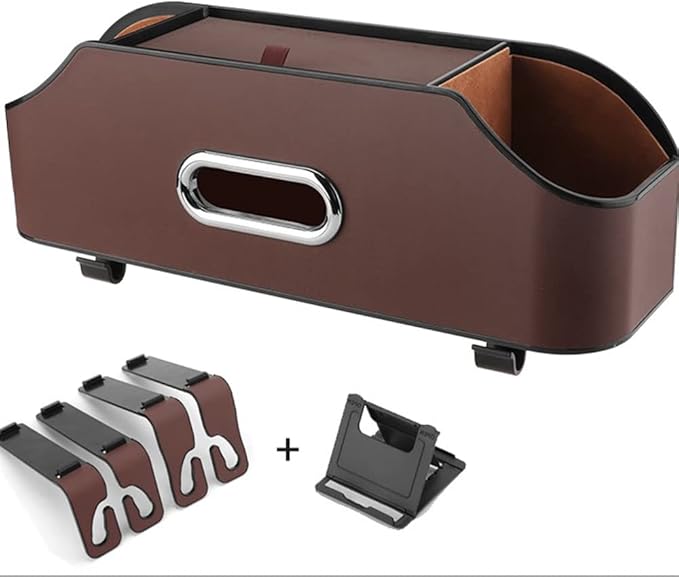 New car headrest Rear seat Multifunctional Storage Box, partition Design, with Cup Holder, Tissue Box, headrest Hook, Suitable for Children and Adults, car Travel Accessories（Coffee Color）