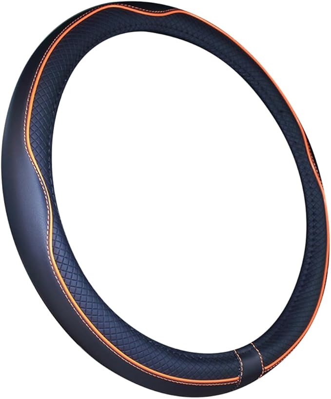 Mayco Bell Small Size Steering Wheel Cover Anti-Slip,Safety,Soft,Breathable,Durable,Full Surround,Comfortable Grip Microfiber Leather (14-14.25 inch, Black Orange)