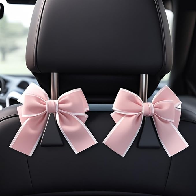 2-Pack Car Purse Hooks for Hanging Purses and Bags, Cute Bow car seat headrest Hooks for Hanging car Purse Hooks. (Pink)