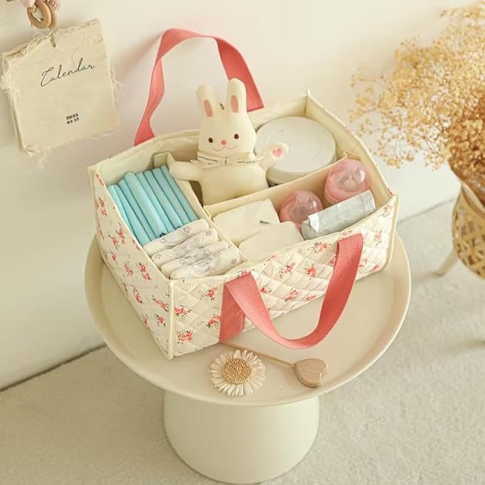 Diaper Caddy Organizer,Cute Floral Nursery Storage Basket,Soft Portable Changing Table Car Caddy Organizer Gift (Floral G)