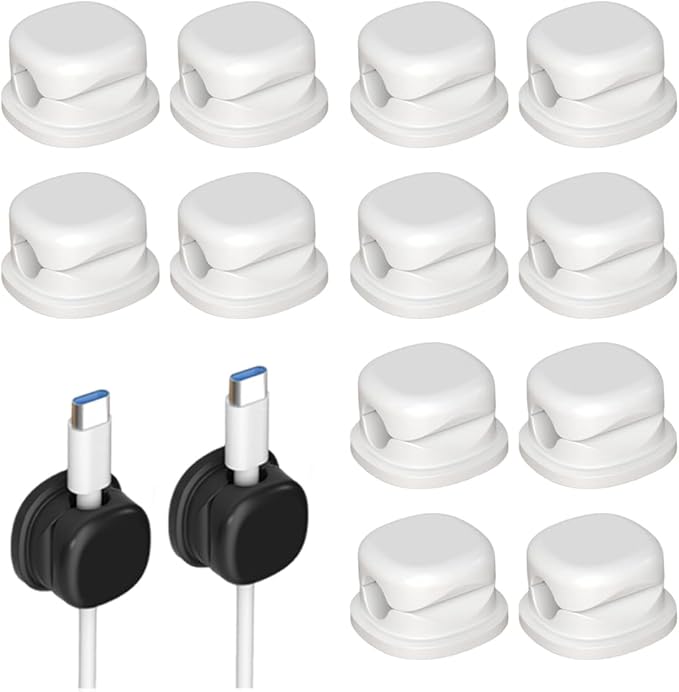 Upgrade Magnetic Cord Organizer Holder, Cord Holder for Nightstand, Adhesive Wire Cable Clips Management Kit for Phone Charger, Computer, Office, Home, Desk, Nightstand (White, 12 Packs)