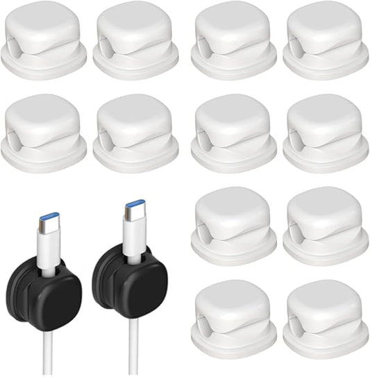 Upgrade Magnetic Cord Organizer Holder, Cord Holder for Nightstand, Adhesive Wire Cable Clips Management Kit for Phone Charger, Computer, Office, Home, Desk, Nightstand (White, 12 Packs)