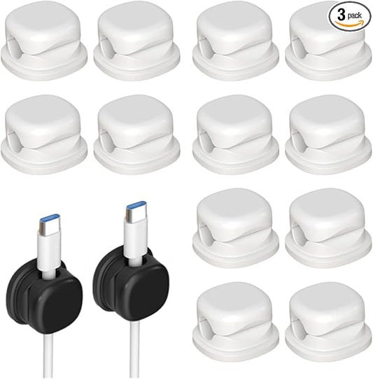 Magnetic Cord Organizer Holder, Upgrade Cord Holder for Nightstand, Adhesive Wire Cable Clips Management Kit for Phone Charger, Computer, Home, Office, Desk, Nightstand (White, 12 Packs)