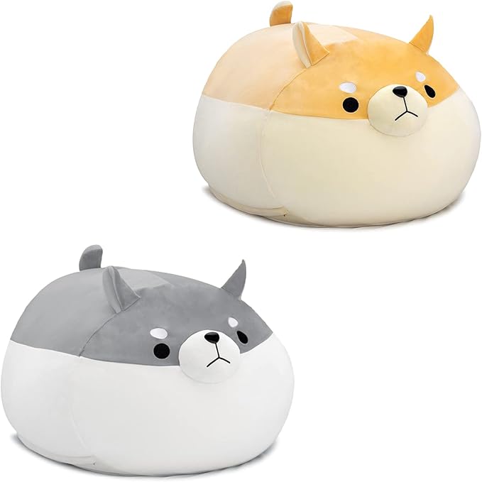CUEBEAR Stuffed Animal Storage Bean Bag Chair Cover for Kids Grey Shiba Inu Dog Bean Bag Chair for Girls X-Large Size Toy Organizer Cover Only Without Filling