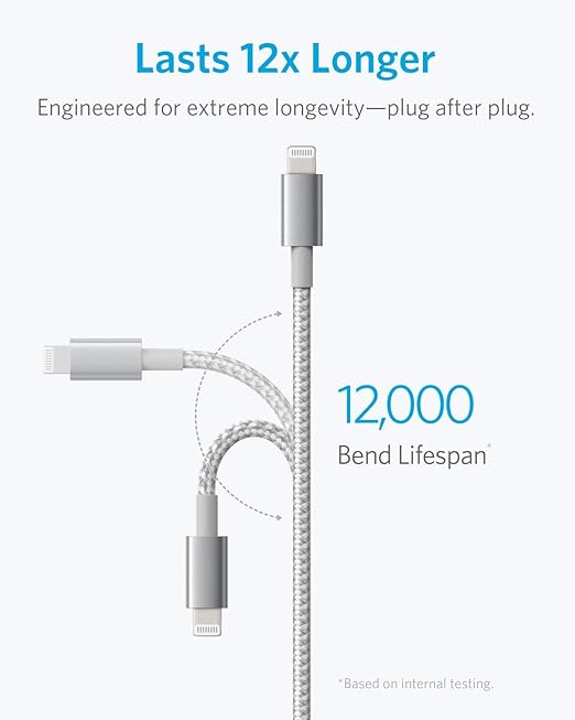 Anker USB A to Lightning Cable(6FT, 2Pack), MFi Certified Nylon USB to Lightning Cord for iPhone 14/13/12/11 Pro/11/XS MAX/XR/8/7/6s Plus Cable(Silver)