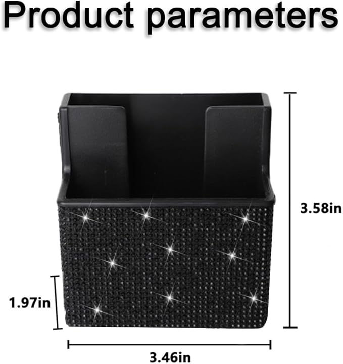 Bling Car Seat Side Organizer, Crystal Rhinestone Vehicle Storage Bag Holder for Pen Phone Document, Diamond Sparkling Automotive Organization Box Accessories, Universal Fit (Black)
