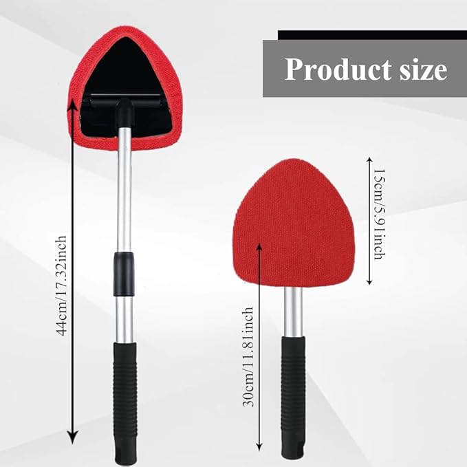 Windshield Cleaning Tool, Car Window Cleaner, Windshield Cleaner with 4 Washable Reusable Microfiber Pads and Extendable Handle, Auto Glass Wiper Cleaning Kit Universal for Car (Red)