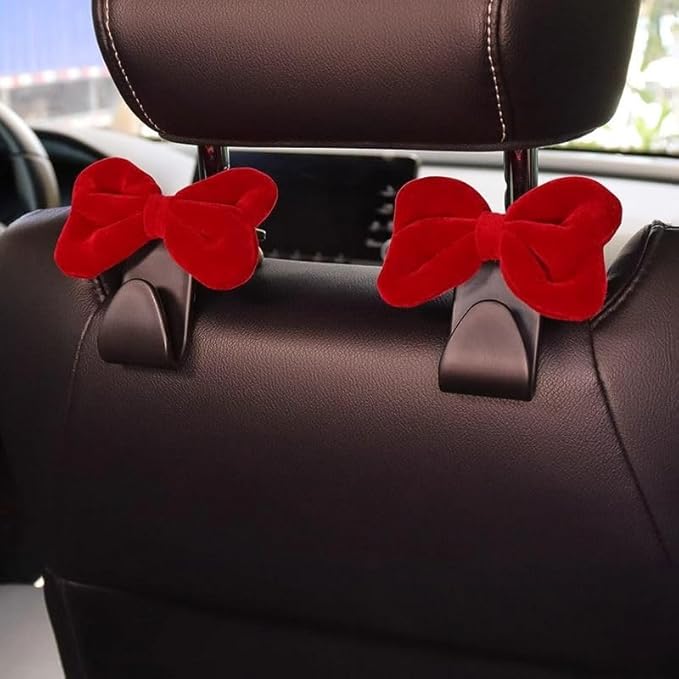 2-Pack Car Purse Hooks for Hanging Purses and Bags, Cute Bow car seat headrest Hooks for Hanging car Purse Hooks. (Velvety red)