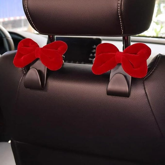 2-Pack Car Purse Hooks for Hanging Purses and Bags, Cute Bow car seat headrest Hooks for Hanging car Purse Hooks. (Velvety red)
