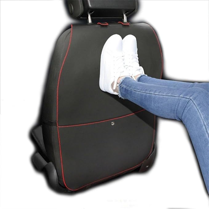 HCMAX 2 Pack Kick Mat Car Seat Back Protector Waterproof Easy to Clean Multifunctional Organizer Storage Bag Travel Accessory PU Leather Black-Red