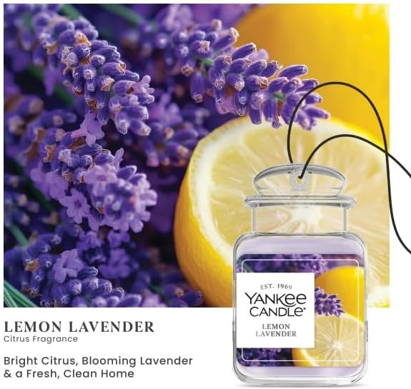 Yankee Candle Classic Paper Car Jar Air Freshener, Hanging Car Freshener, Long Lasting Car Fragrance, Lemon Lavender (Pack of 3)