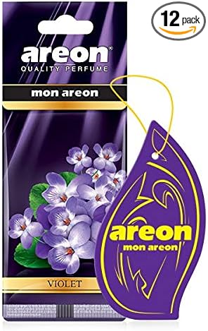 AREON MON MA43 Hanging Best Car Air Freshener Violet Scent, Paper Hanging Ornaments, Long Lasting Scent for Car or Home 12 Pack